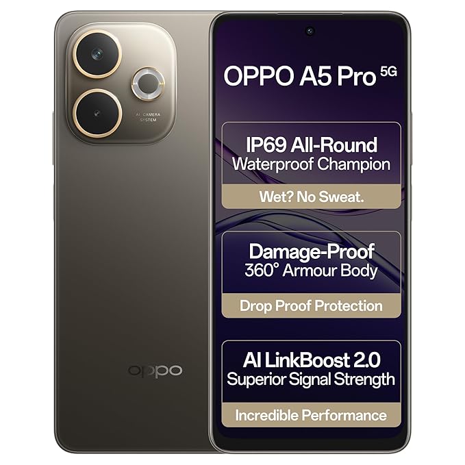 OPPO A5 Pro 5G (Mocha Brown, 8GB RAM, 256GB Storage) - Certified Refurbished | 5800mAh Long-Life Battery